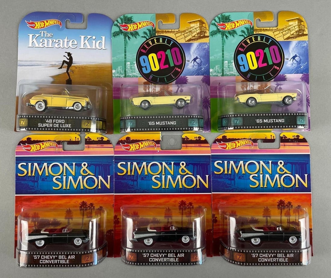 Group of Mattel Hot Wheels Pop Culture Die-Cast Vehicles: 1/64 scale, includes karate kid