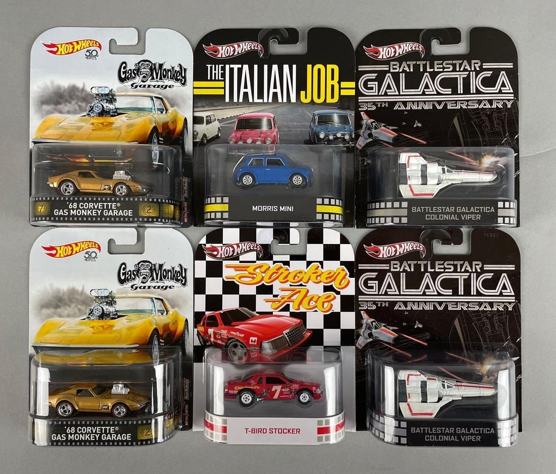 Group of Mattel Hot Wheels Pop Culture Die-Cast Vehicles: 1/64 scale, includes stroker ace