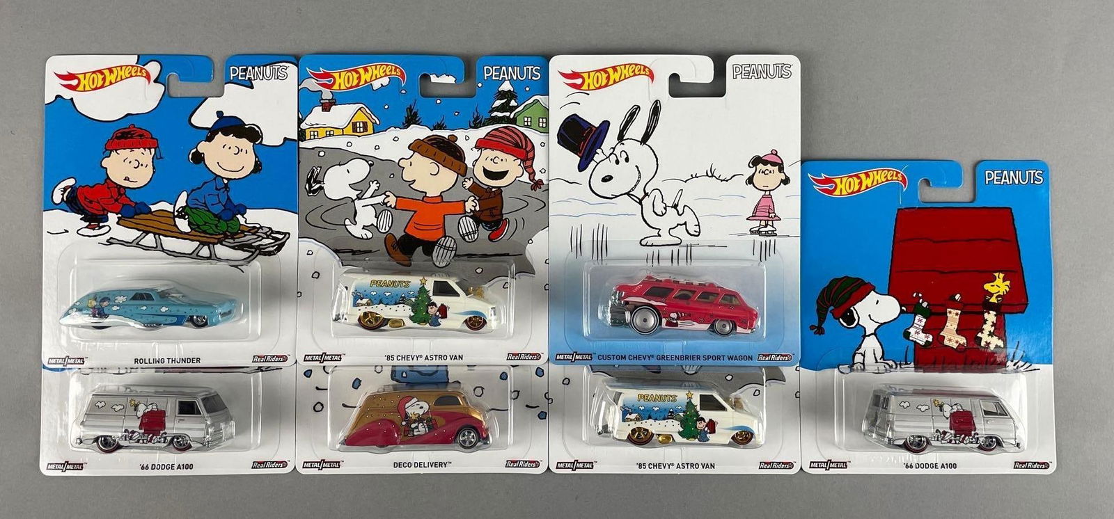 Group of Mattel Hot Wheels Peanuts Die-Cast Vehicles: 1/64 scale, original packaging