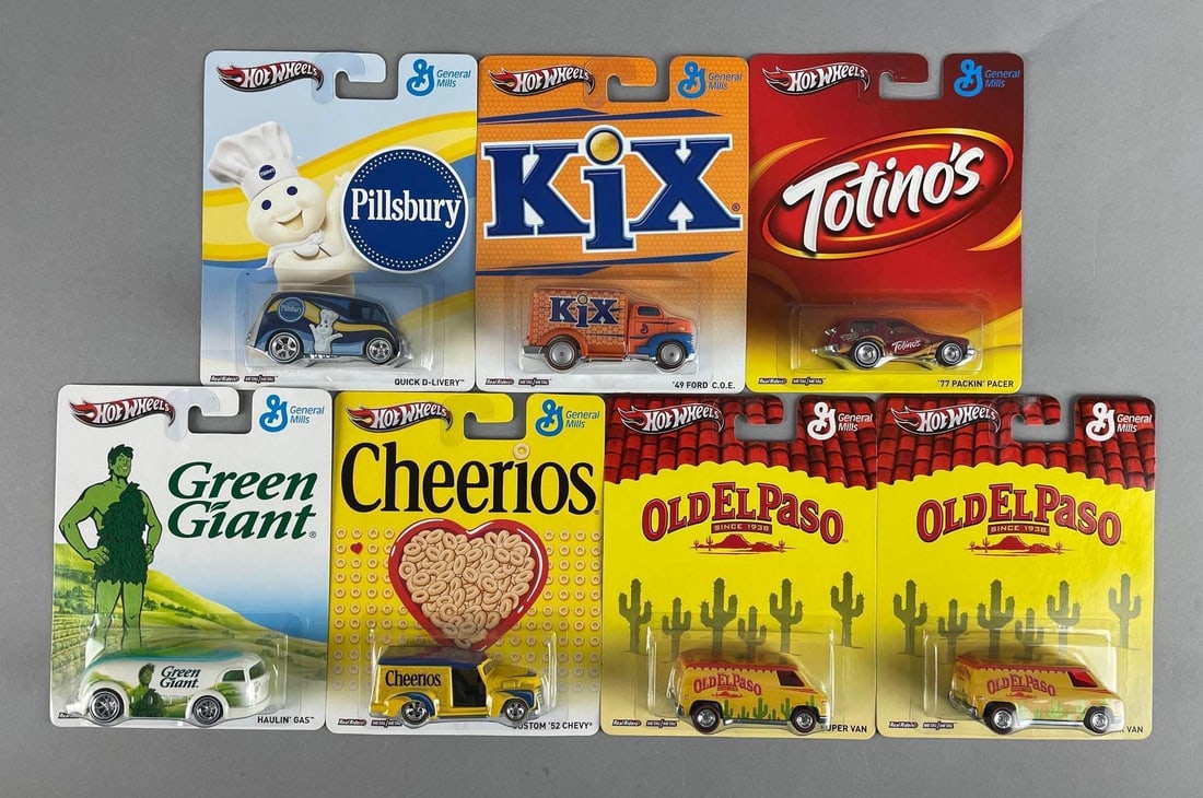 Group of Mattel Hot Wheels General Mills Die-Cast Vehicles: Complete set, 1/64 scale, advertising