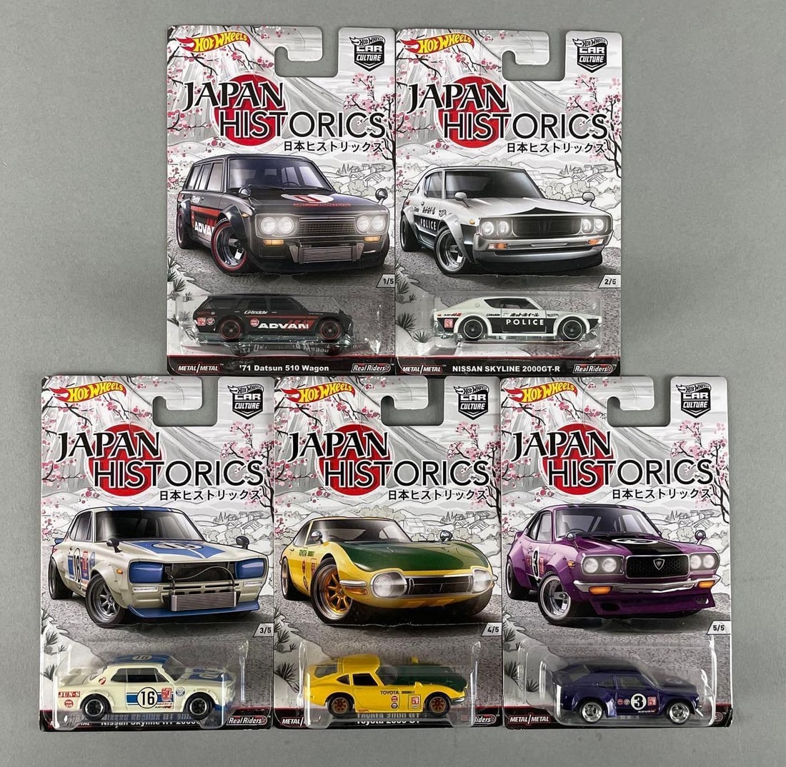 Set of 5 Mattel Hot Wheels Japan Historics Die-Cast Vehicles (1 of 2)