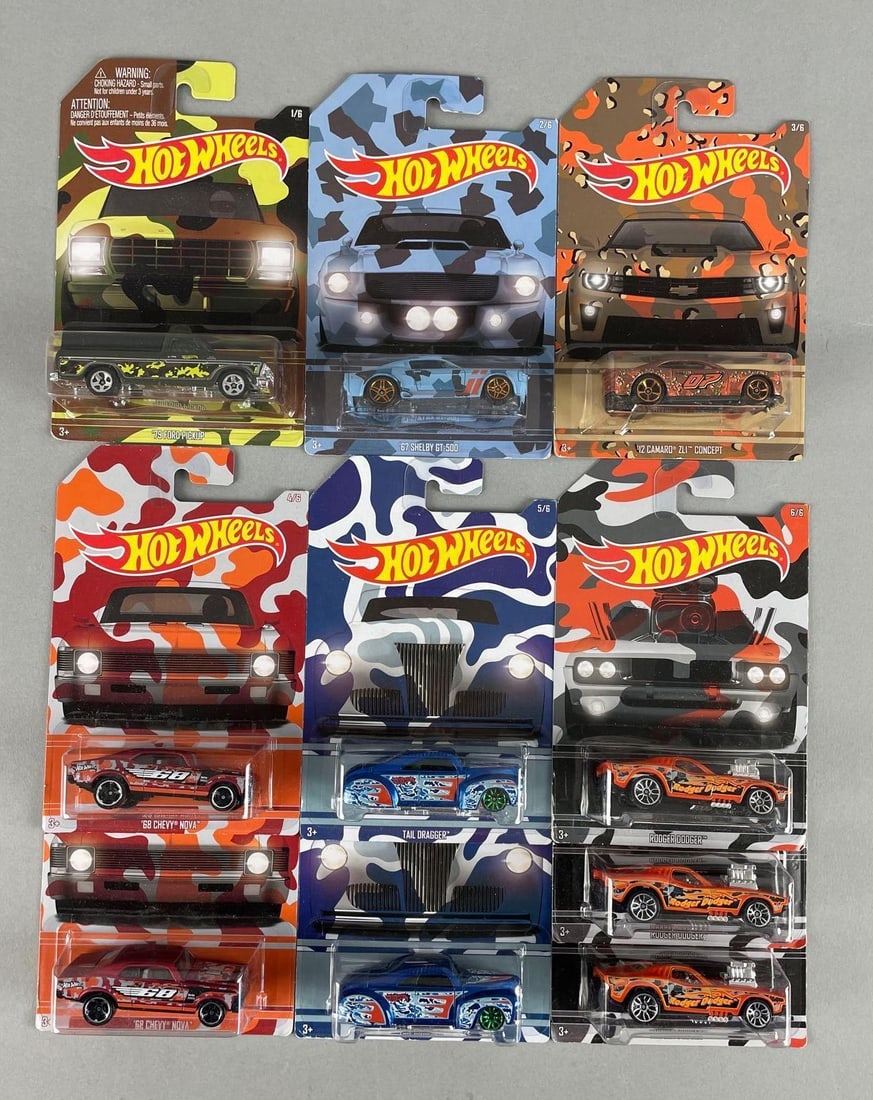 Set of Mattel Hot Wheels Camo Die-Cast Vehicles: 1 full set of 6, original packaging