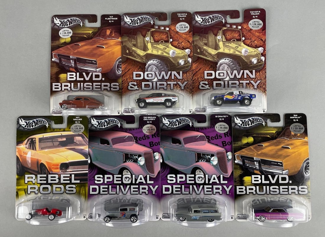 Group of LE Mattel Hot Wheels Die-Cast Vehicles: 1/20,000, original packaging