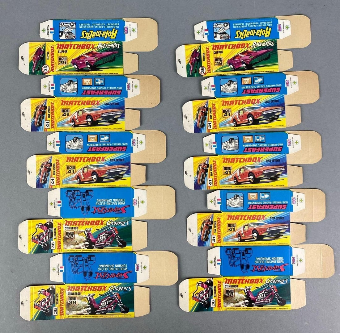 Group of Lesney Matchbox I Type Boxes: Includes stingerod, siva spyder and more
