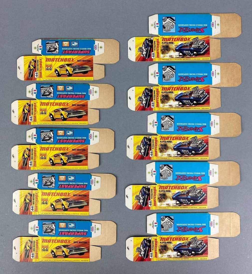 Group of Lesney Matchbox I Type Boxes: Inclufes boss mustang and pi-eyed piper