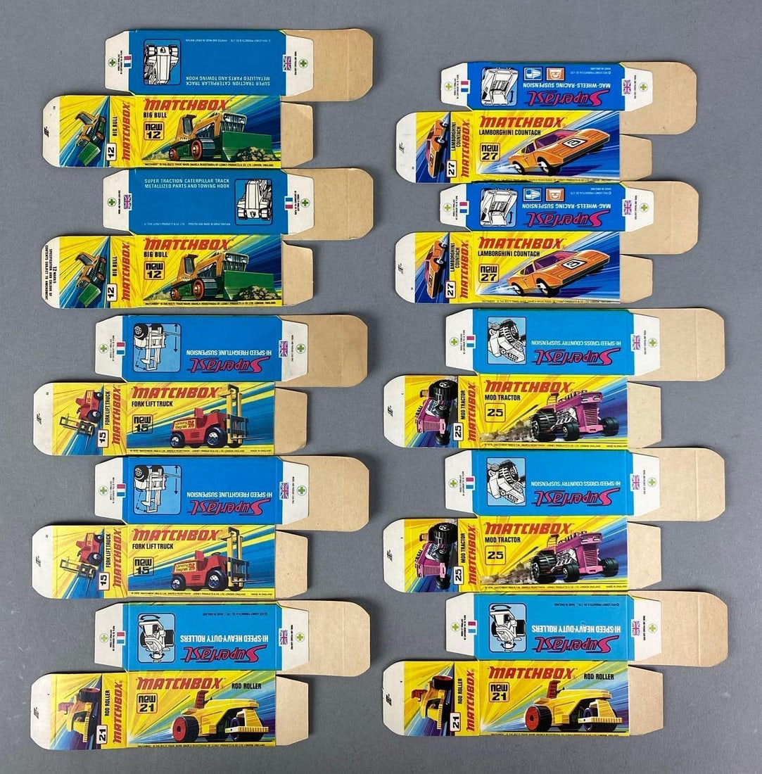 Group of Lesney Matchbox I Type Boxes: Includes Mod Tractor, rod roller and more