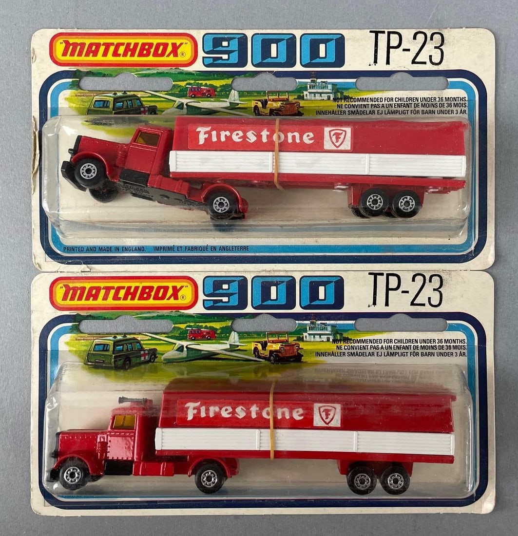 Group of 2 Matchbox 900 Die-Cast Vehicles: TP-23 Firestone, original packaging