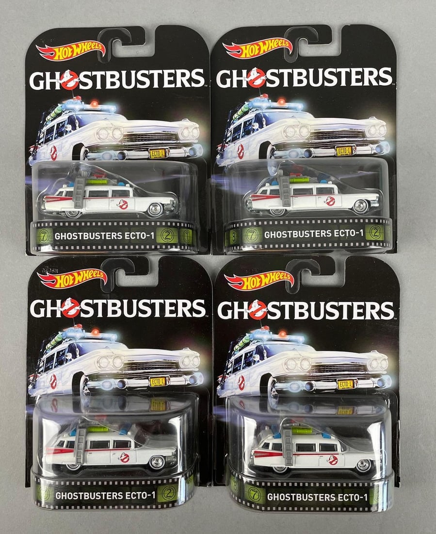 Group of Mattel Hot Wheels Ghostbusters Die-Cast Vehicles: Ecto-1, original packaging