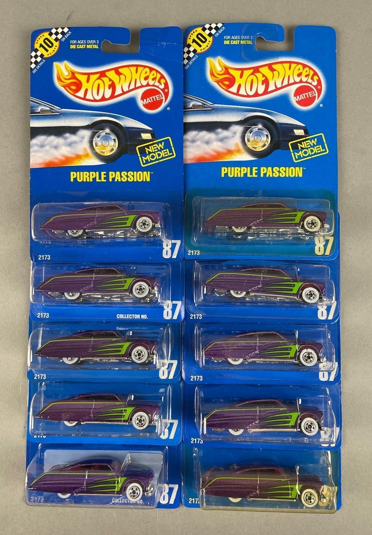 Group of Mattel Hot Wheels Purple Passion Die-Cast Vehicles: 1/64 scale, original packaging