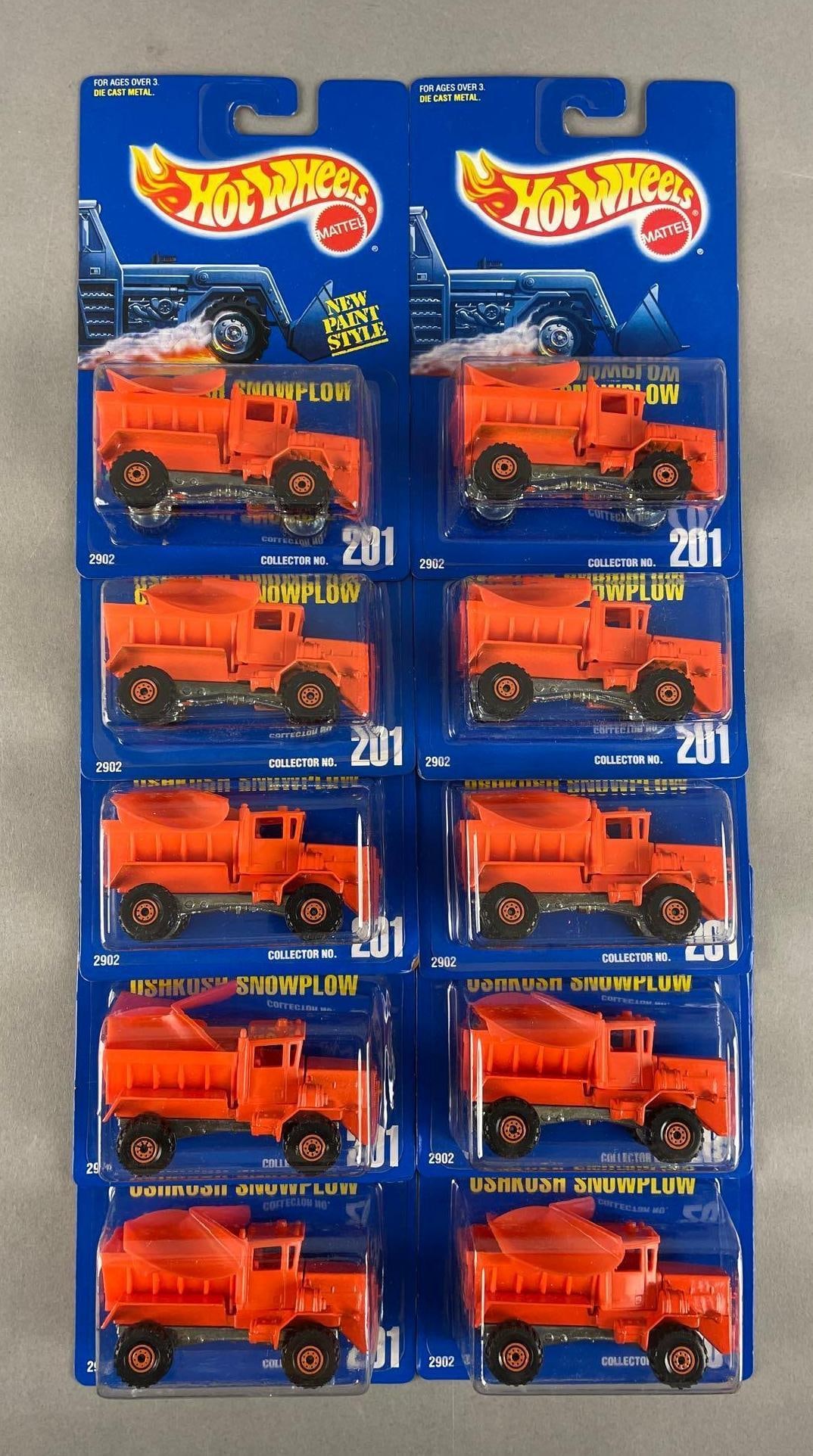 Group of Mattel Hot Wheels Die-Cast OshKosh Snowplows: Original packaging