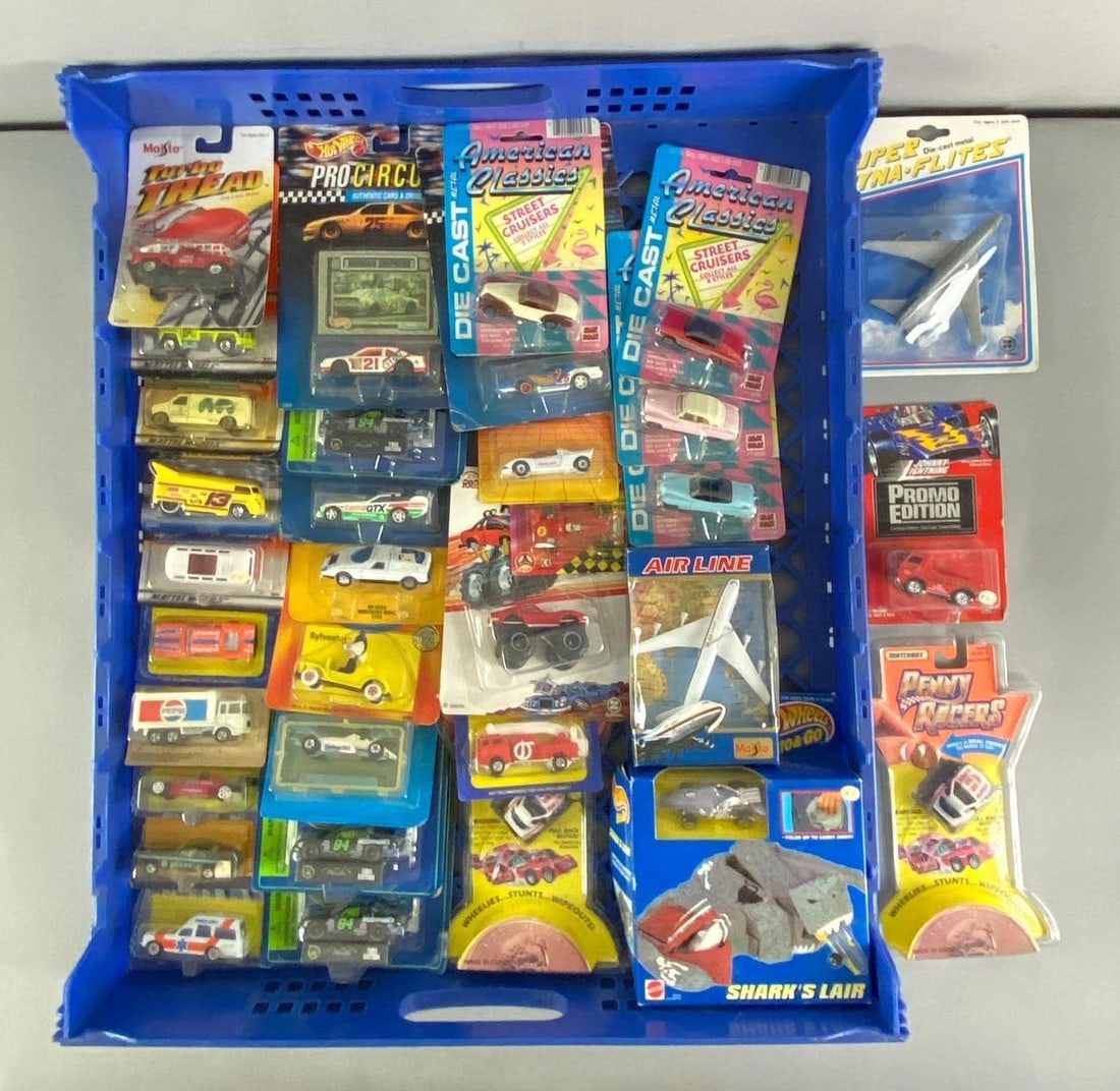 Group of Die-Cast Vehicles: Includes airplanes, monster trucks, drag racing trucks and more, most are 1/64 scale