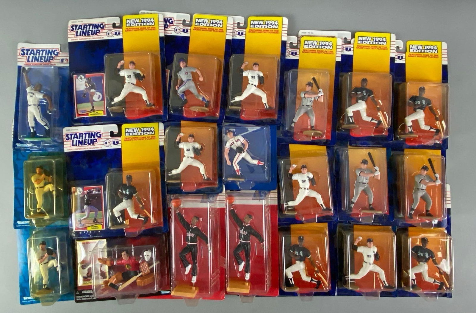 Group of 1990s Kenner Starting Lineup Sports Figurines: includes Frank Thomas, Alex Fernandez, Robin Ventura and more, largest measures 9? H x 8? W x 2? D