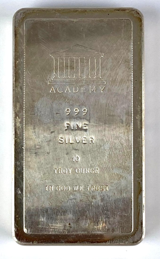 Academy 10 Troy Oz 999 Fine Silver Ingot/Bar: Academy 10 Troy Oz 999 Fine Silver Ingot/Bar