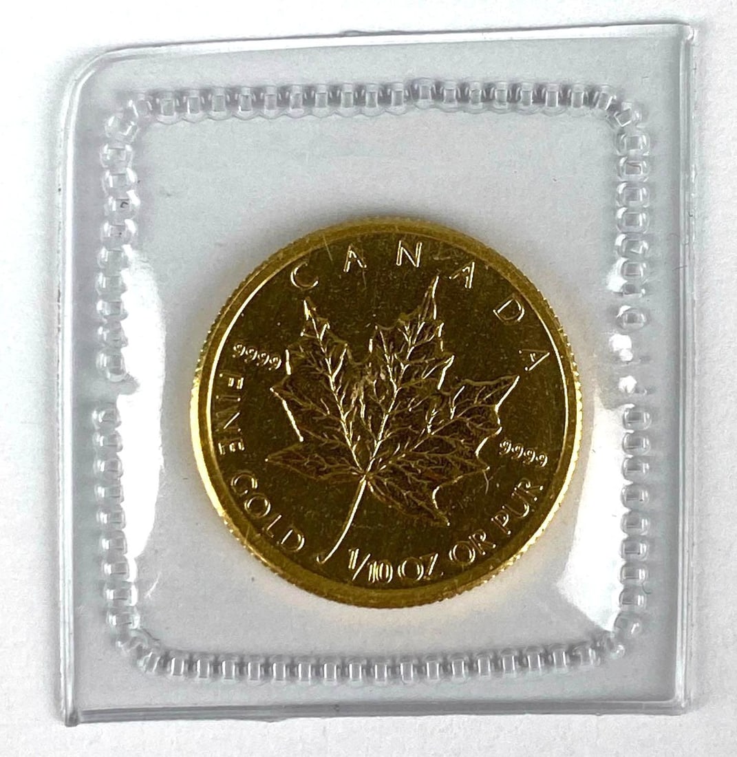 2010 Canadian Elizabeth II Maple Leaf 1/10 Oz 9999 Fine Gold Coin (1 of 2)