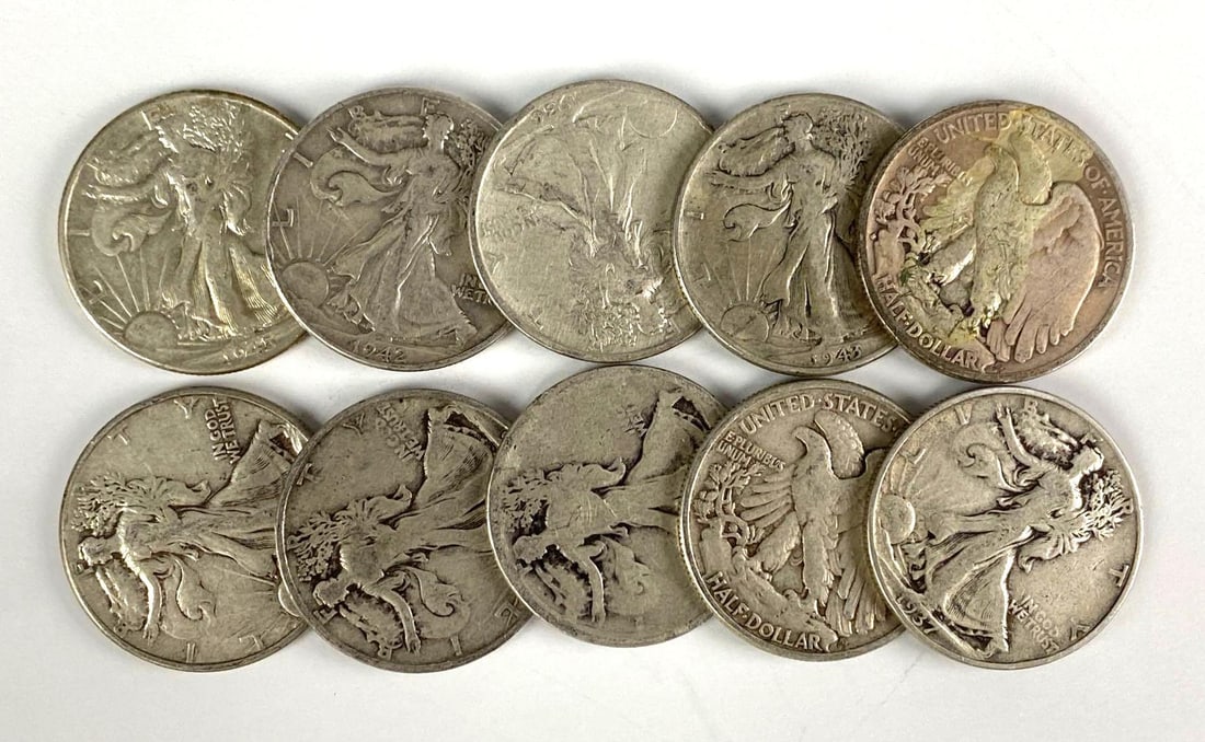 Group of 10 1930s-1940s Walking Liberty Silver Half Dollars (1 of 3)