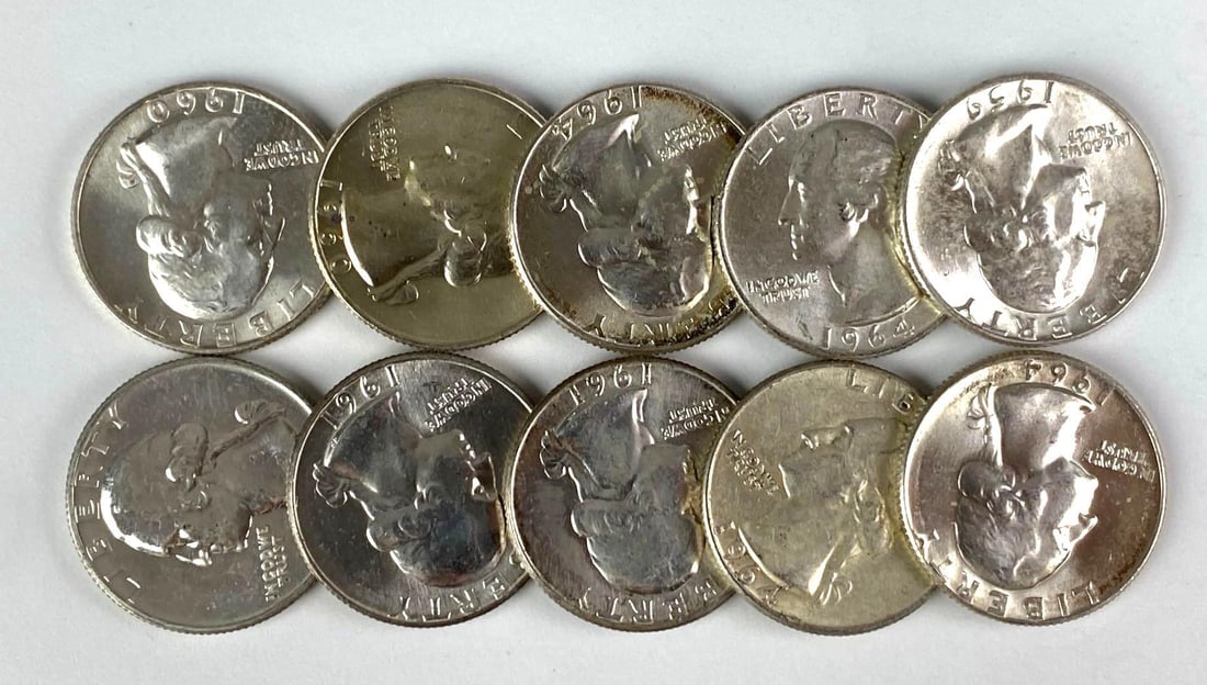 Group of 10 1950s-1960s US Silver Quarters (1 of 3)