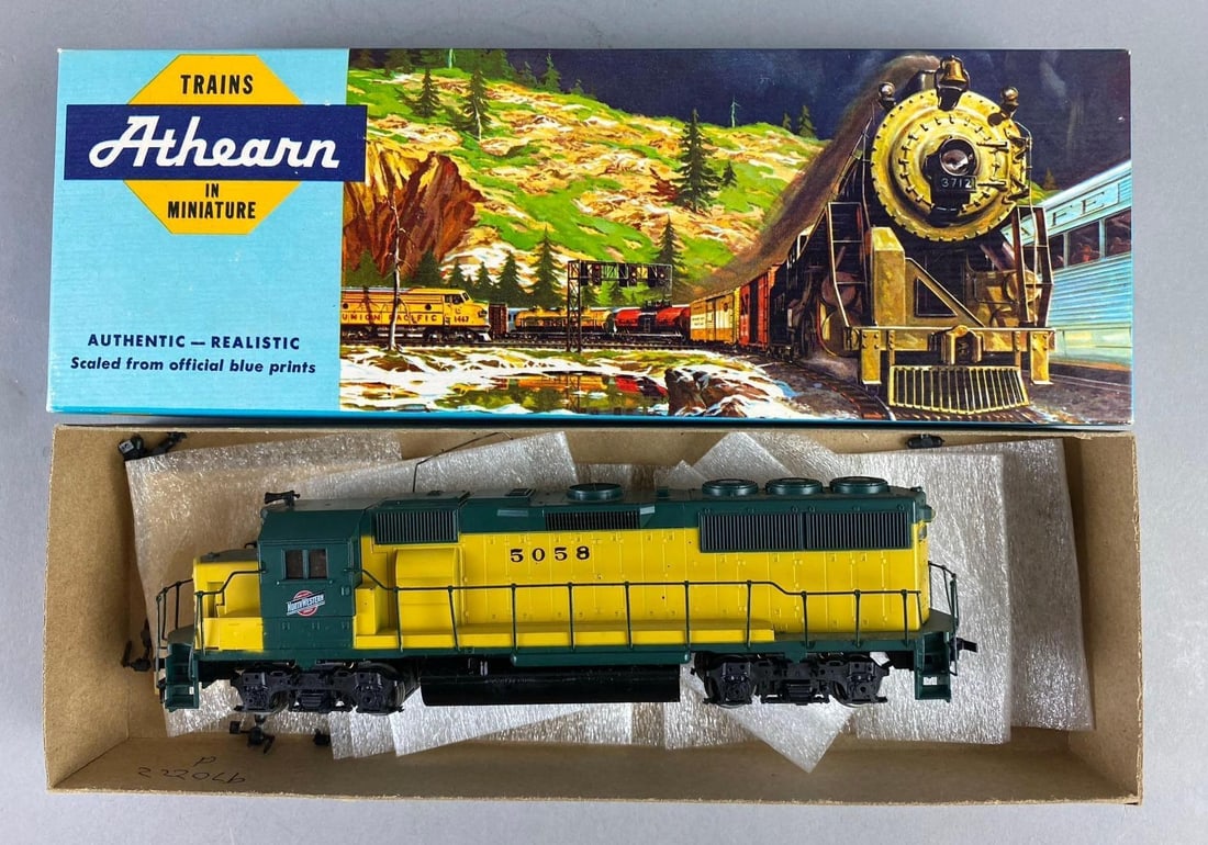 Athearn HO Scale Chicago & Northwestern 5058 Locomotive: Untested. In non original box. May be missing small parts. Measure H 1 1/2 x W 4 x L 11 inches.