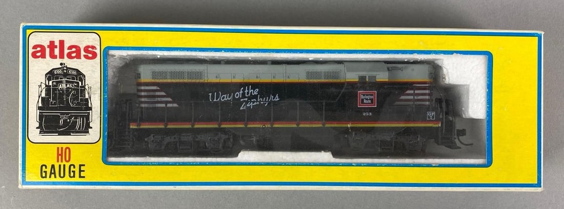 Atlas HO Scale CB and Q GP-7 Diesel Locomotive: untested in original box, made in Japan, Burlington route, locomotive measures 8? in length