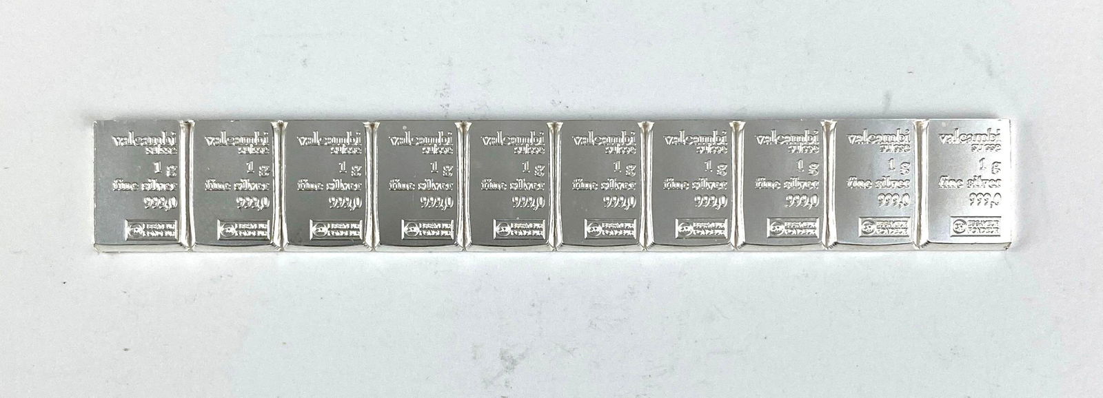 Group of 10 Valcambi Suisse 1 Gram .999 Fine Silver Ingot/ Bars: Group of 10 Valcambi Suisse 1 Gram .999 Fine Silver Ingot/ Bars
