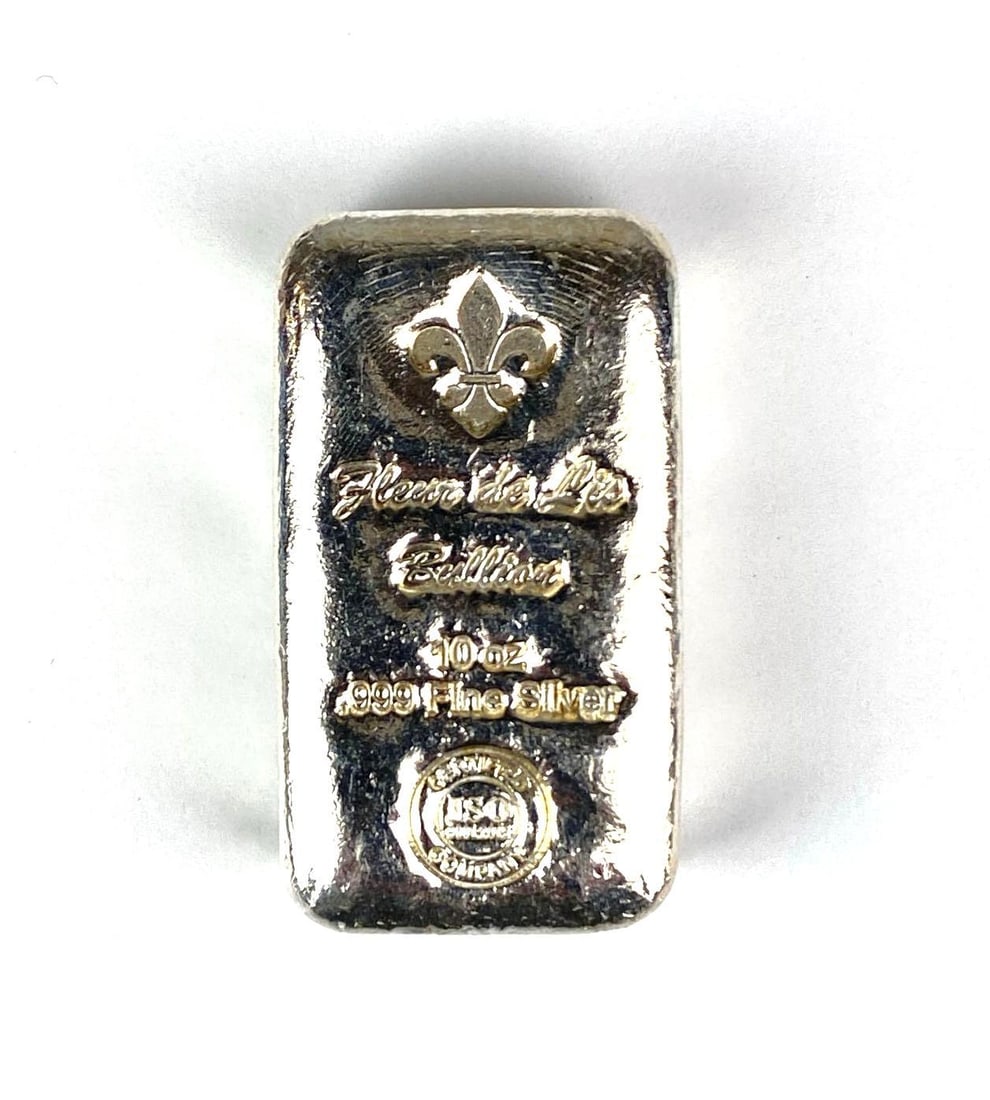 Fleur de Lis 10 oz .999 Fine Silver Ingot/ Bar: Fleur de Lis 10 oz .999 Fine Silver Ingot/ Bar