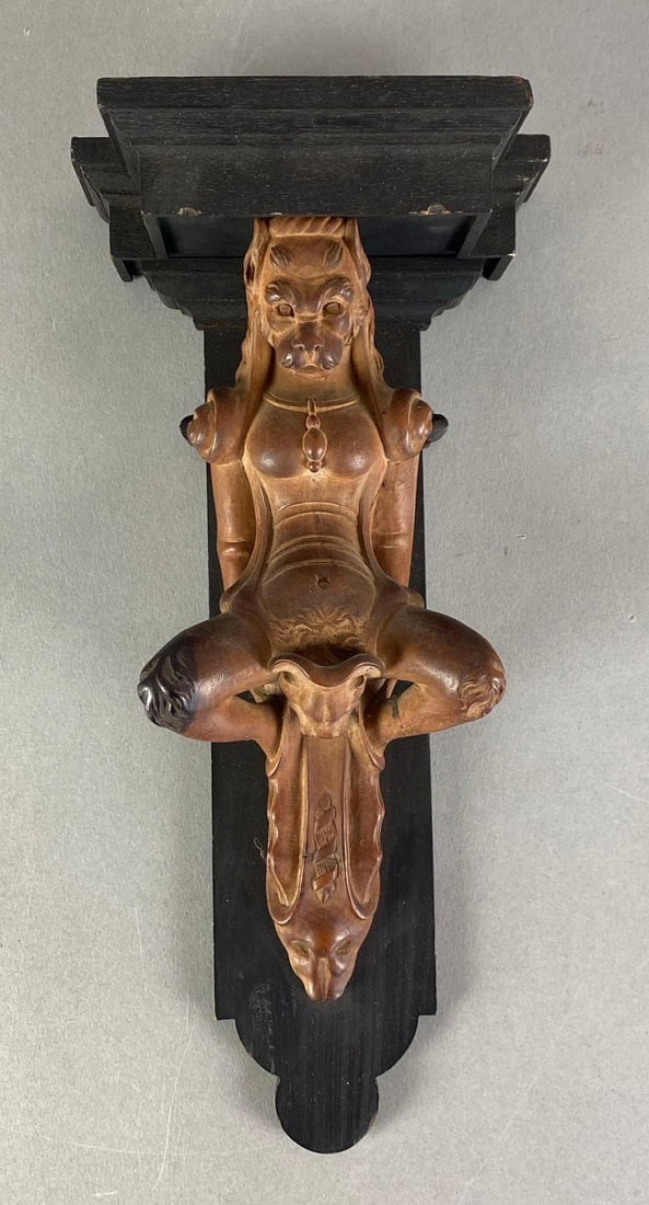 Vintage Gothic Carved Wood Gargoyle Woman Corbel Bracket: Vintage Carved Wood Gargoyle Woman Corbel Bracket, Measures 11” H x 5” W x 3 1/2” D