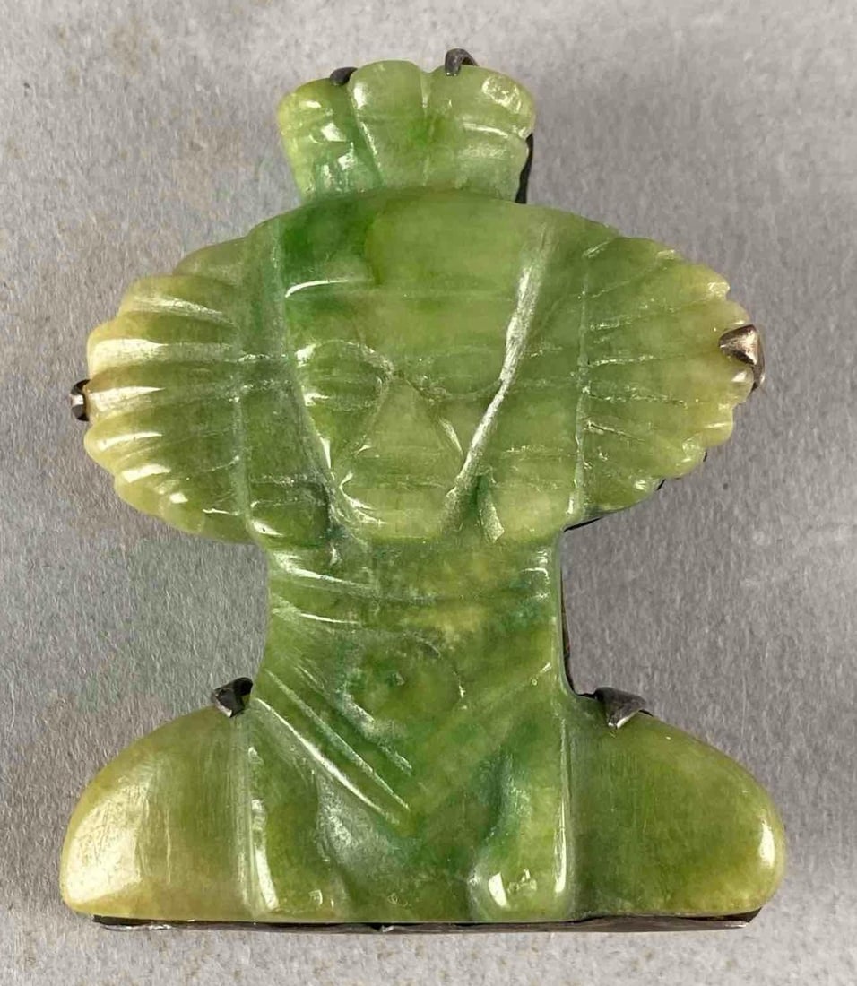 Eisenberg Original Signed Mexican Sterling Silver Jade Figural Pin: Eisenberg Original Signed Mexican Sterling Silver Jade Figural Pin, marked/signed on back, Measures 2” H x 1 3/4” W