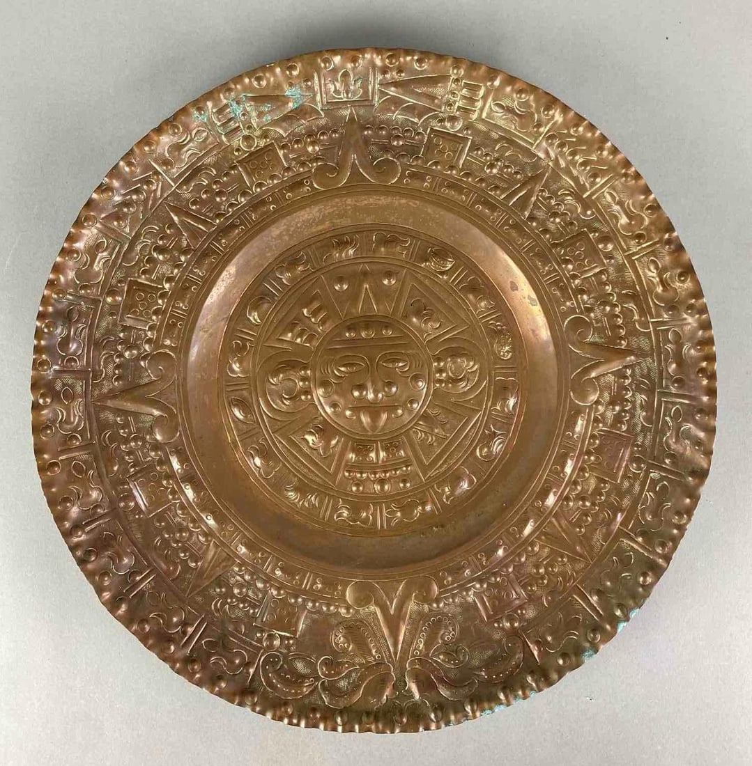 Copper Aztec Sun Calendar Wall Art: Measures 19 1/2” H x 19 1/4” W