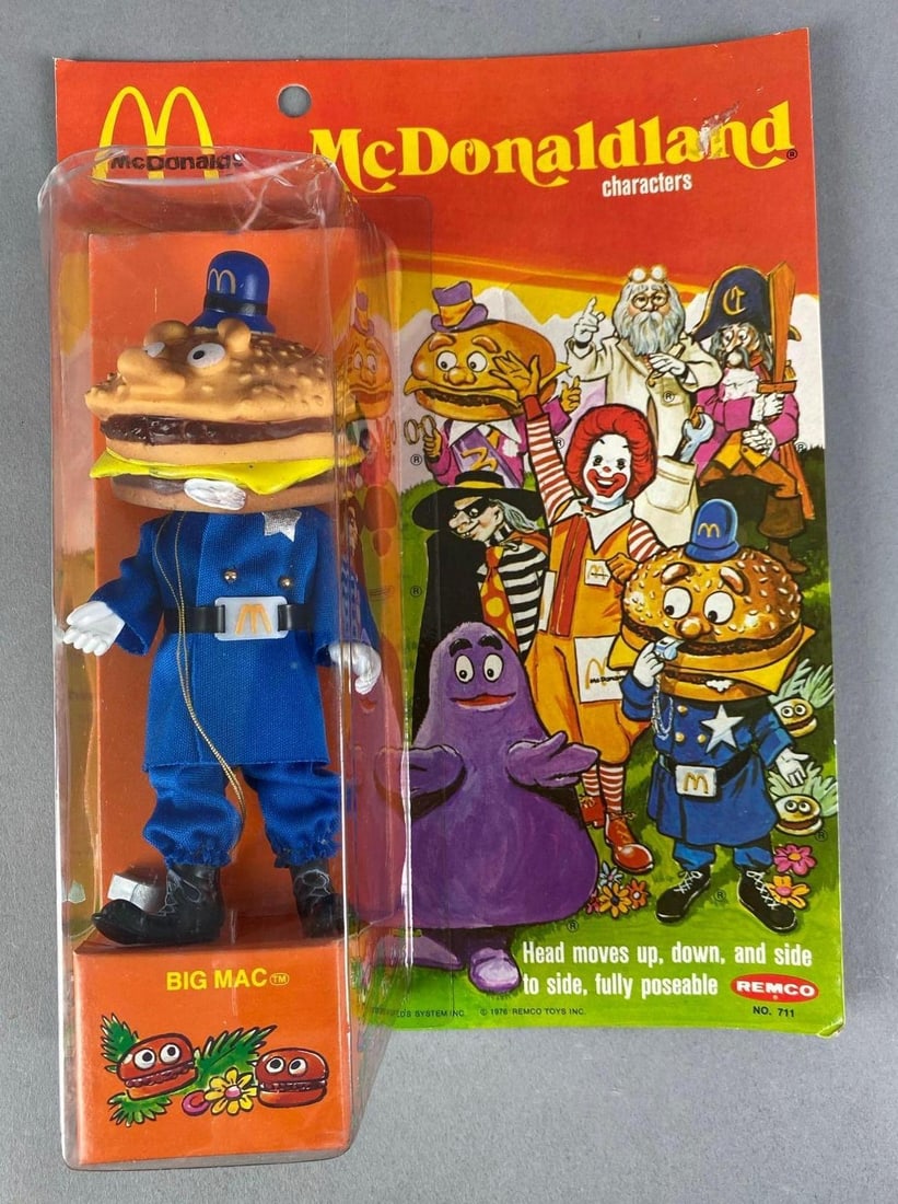 1976 Remco McDonaldland Big Mac Action Figure: Sealed, some damage to blister pack, measures 11” H x 8 1/2” W x 3” D