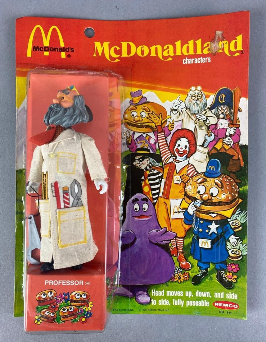 1976 Remco McDonaldland Professor Action Figure: Sealed, measures 11” H x 8 1/2” W x 2” D