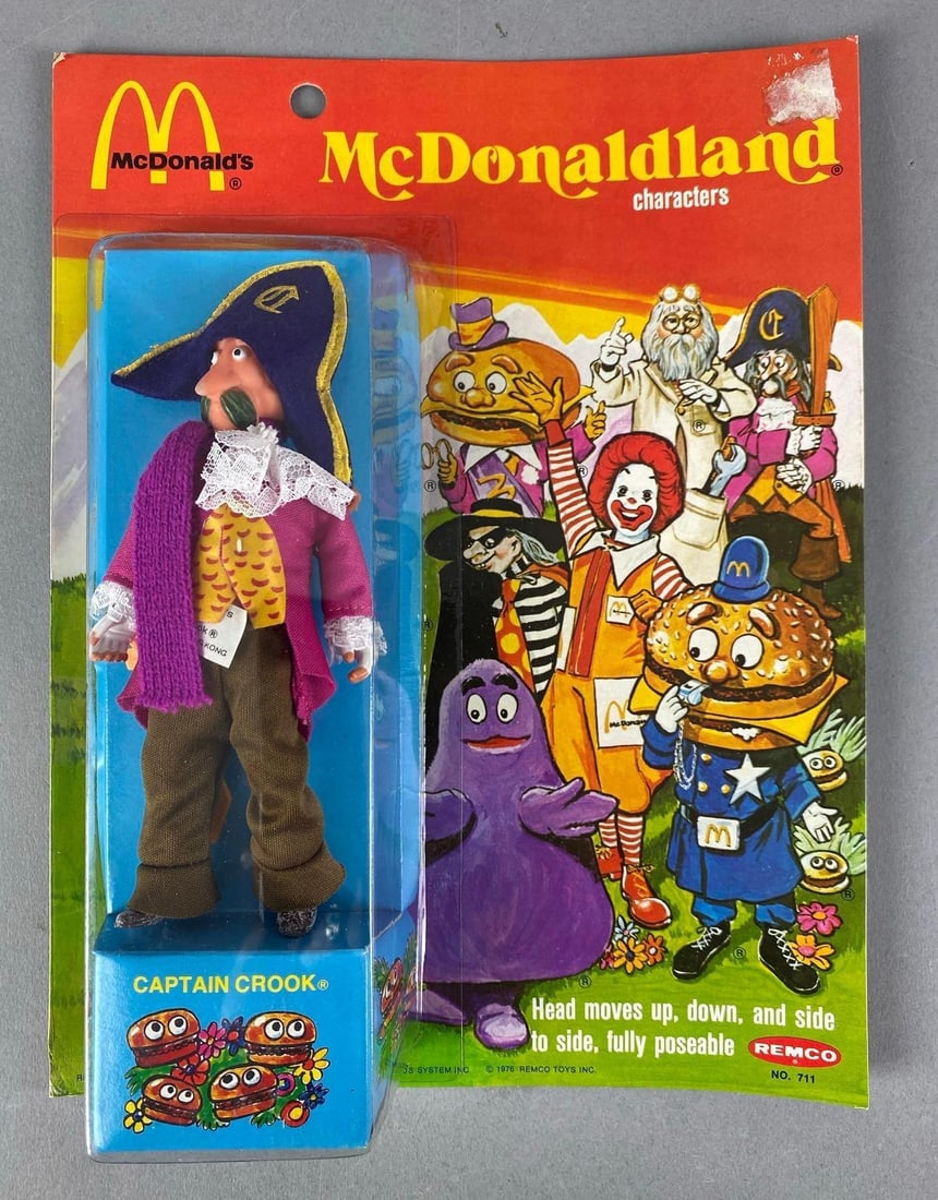1976 Remco McDonaldland Captain Crook Action Figure: Sealed, measures 11” H x 8 1/2” W x 2” D