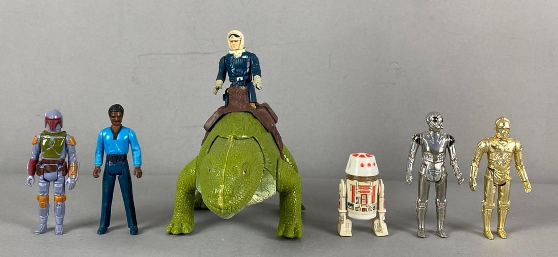 Group of 1970s Kenner Star Wars Action Figures: Includes Boba Fett, C-3PO, Lando Calrissian and more, largest Figurine measures 4” H x 4” W x 10” D