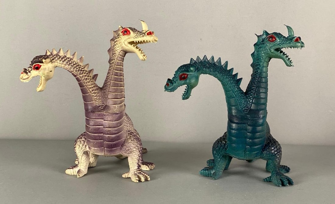 Group of 2 1983 Imperial Two-Headed Dragon Figurines: Group of 2 1983 Imperial Two-Headed Dragon Figurines, Each measures 8” H x 7” W x 7” D