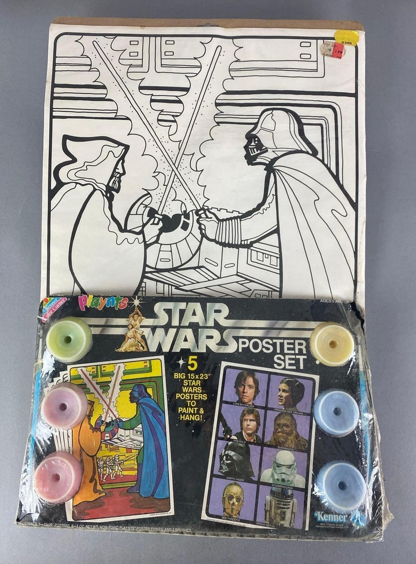 1977 Kenner Star Wars Poster Coloring Set: Sealed, some tears in plastic wrap, measures 24” H x 15 1/2” W