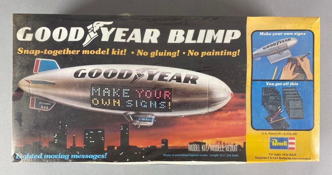 1970s Revell Good Year Blimp Plastic Model Kit: Sealed, box measures 9” H x 18” W x 4” D