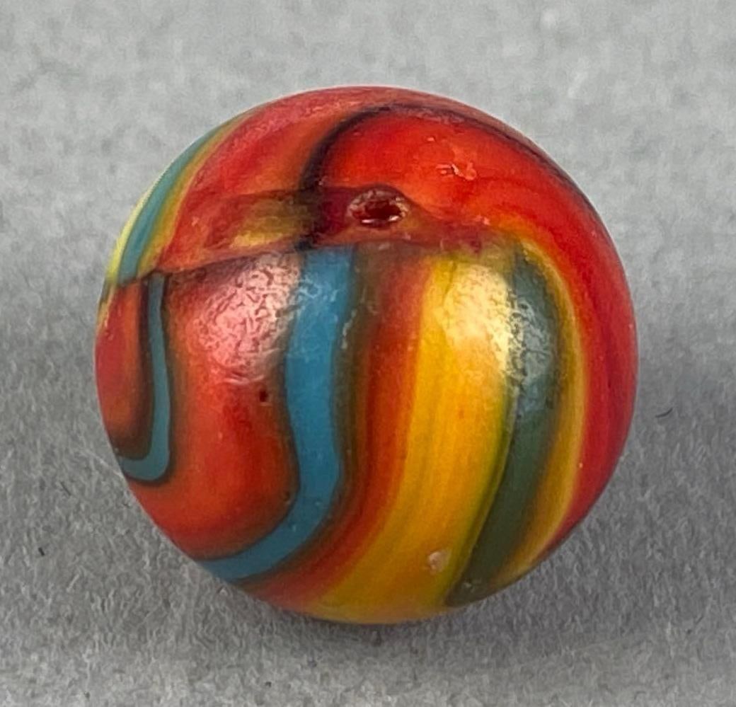 Peltier Glass Co. Golden Superman Glass Marble: Ottawa Illinois, Measures .62”