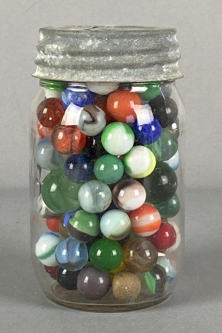 Glass Jar of Assorted Glass Marbles (1 of 4)