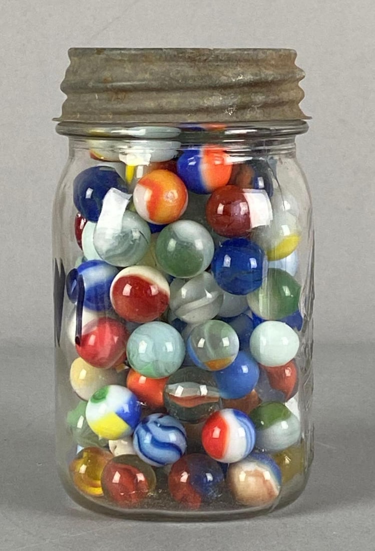 Glass Jar of Assorted Glass Marbles (1 of 4)