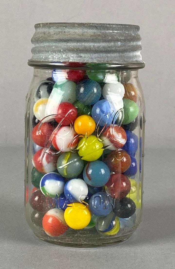 Glass Jar of Assorted Glass Marbles (1 of 3)