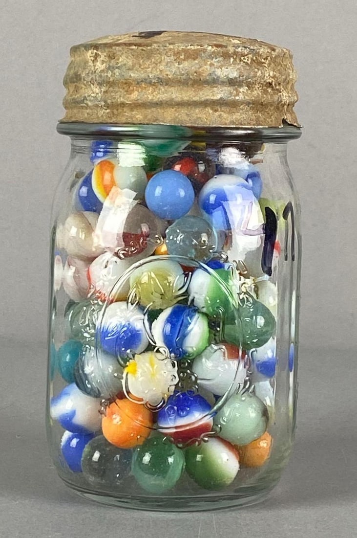 Glass Jar of Assorted Glass Marbles (1 of 4)