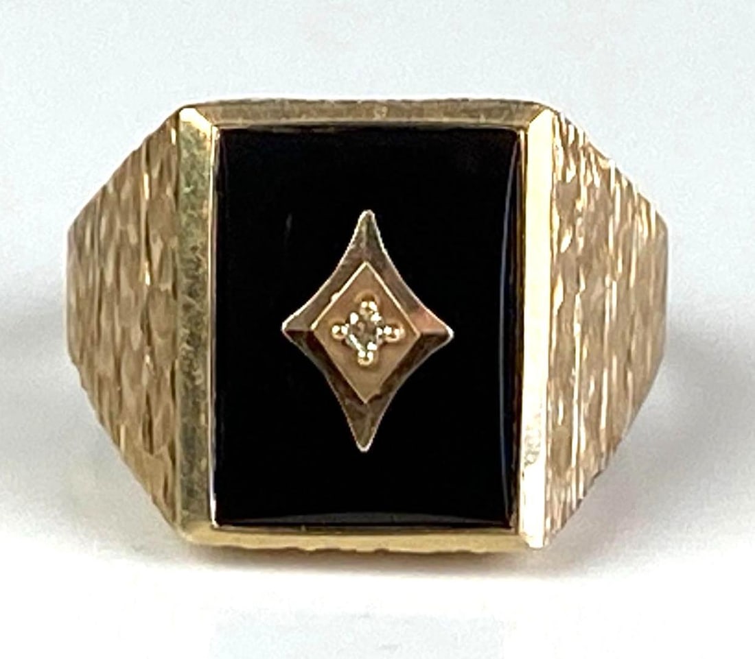 14K Yellow Gold Onyx Diamond Ring (1 of 4)