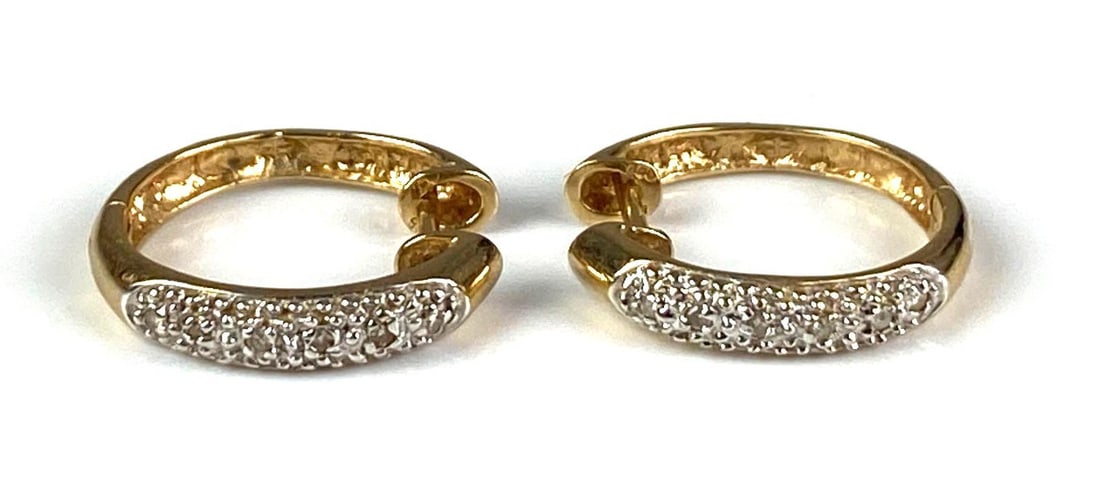 Pair of 14K Yellow/White Gold Diamond Hoop Earrings (1 of 2)