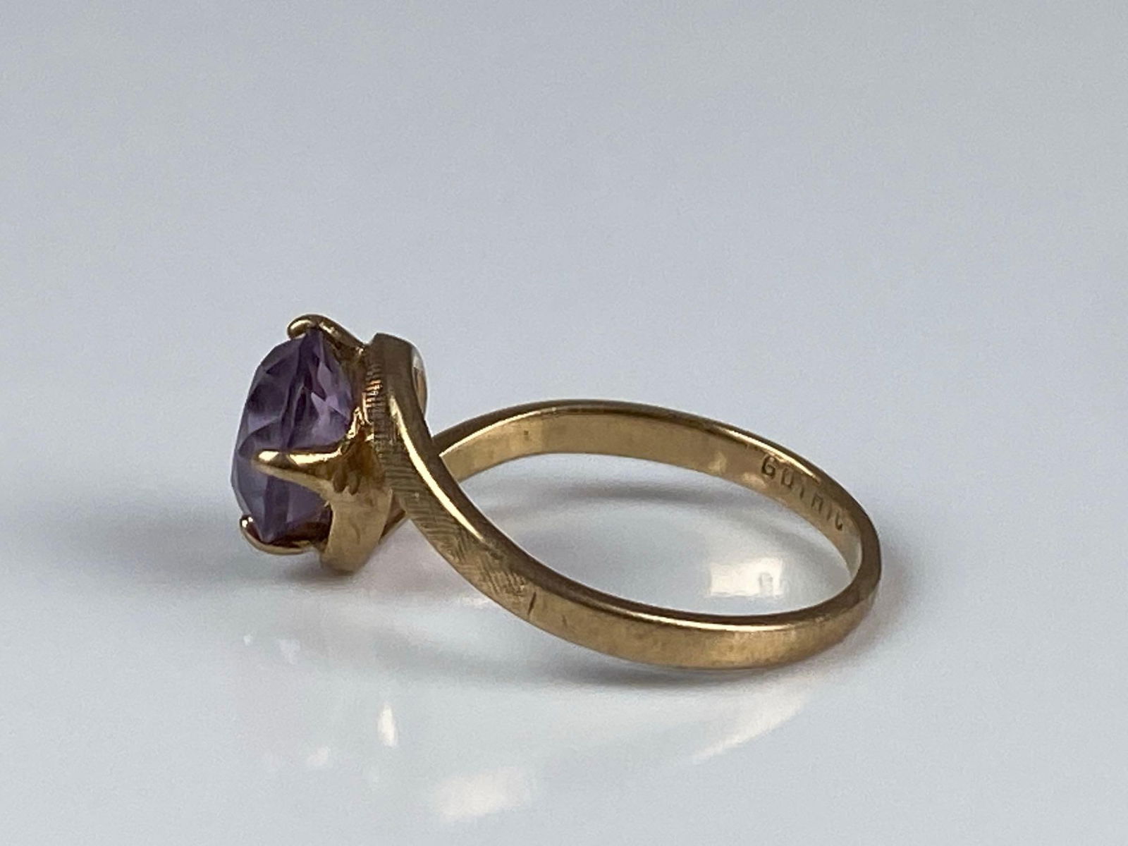 Signed Gothic 10K Yellow Gold Amethyst Ring - 2