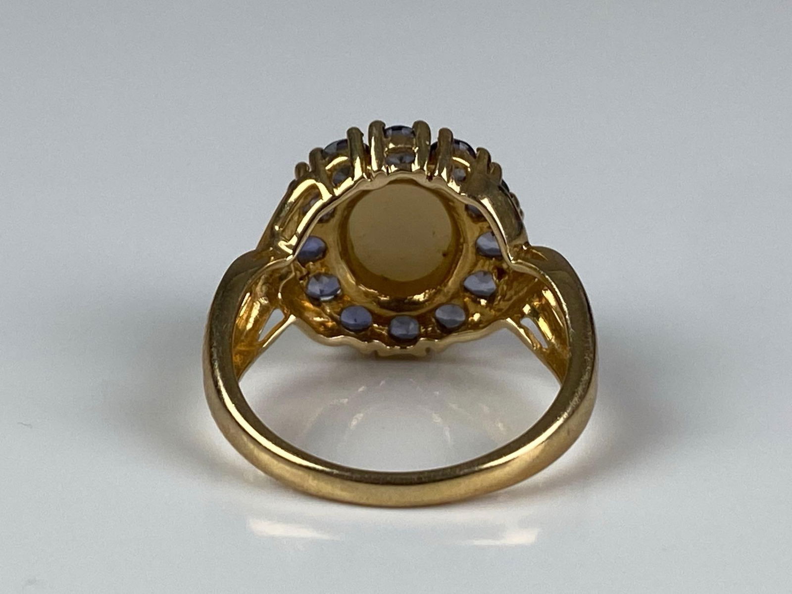 Signed 10K Yellow Gold Opal Iolite Ring - 3