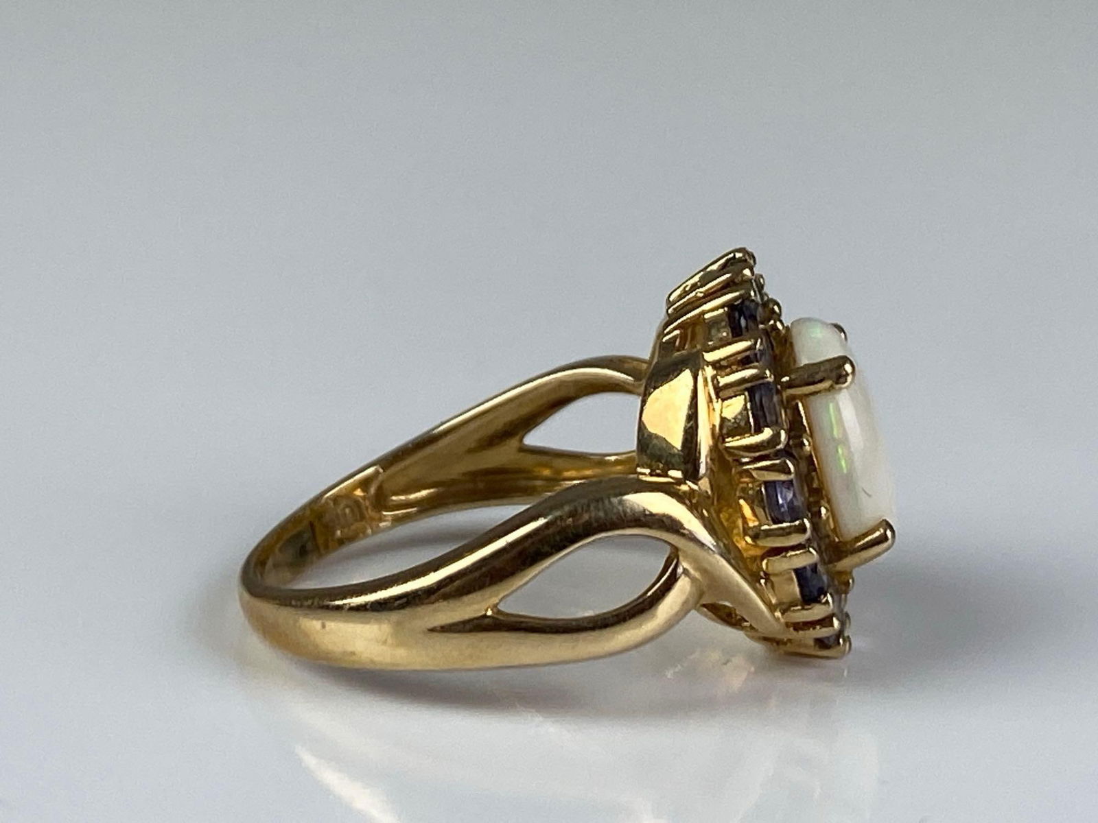 Signed 10K Yellow Gold Opal Iolite Ring - 4