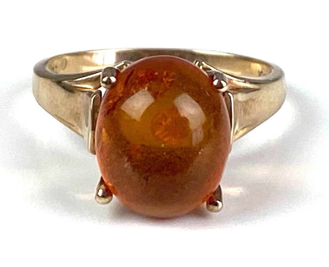 Signed TC 10K Yellow Gold Amber Ring (1 of 4)