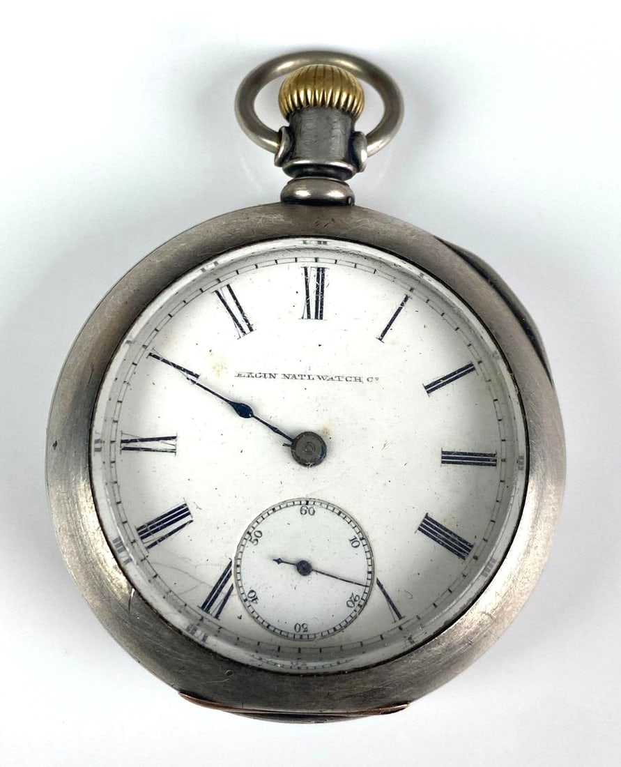 Elgin National Watch Co. Dueber Coin Silver Open Face Pocket Watch: Did not work in test, serial # 2132746, measures 3” H x 2 1/4” W