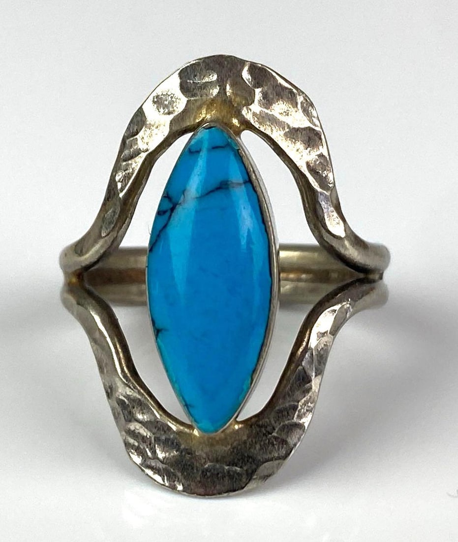 Sterling Silver Turquoise Hammered Ring: Resized previously, Size 6 1/2