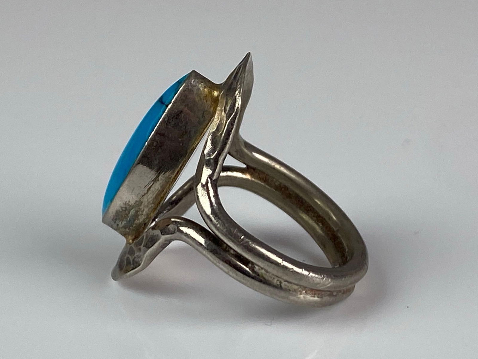 Sterling Silver Turquoise Hammered Ring - 2