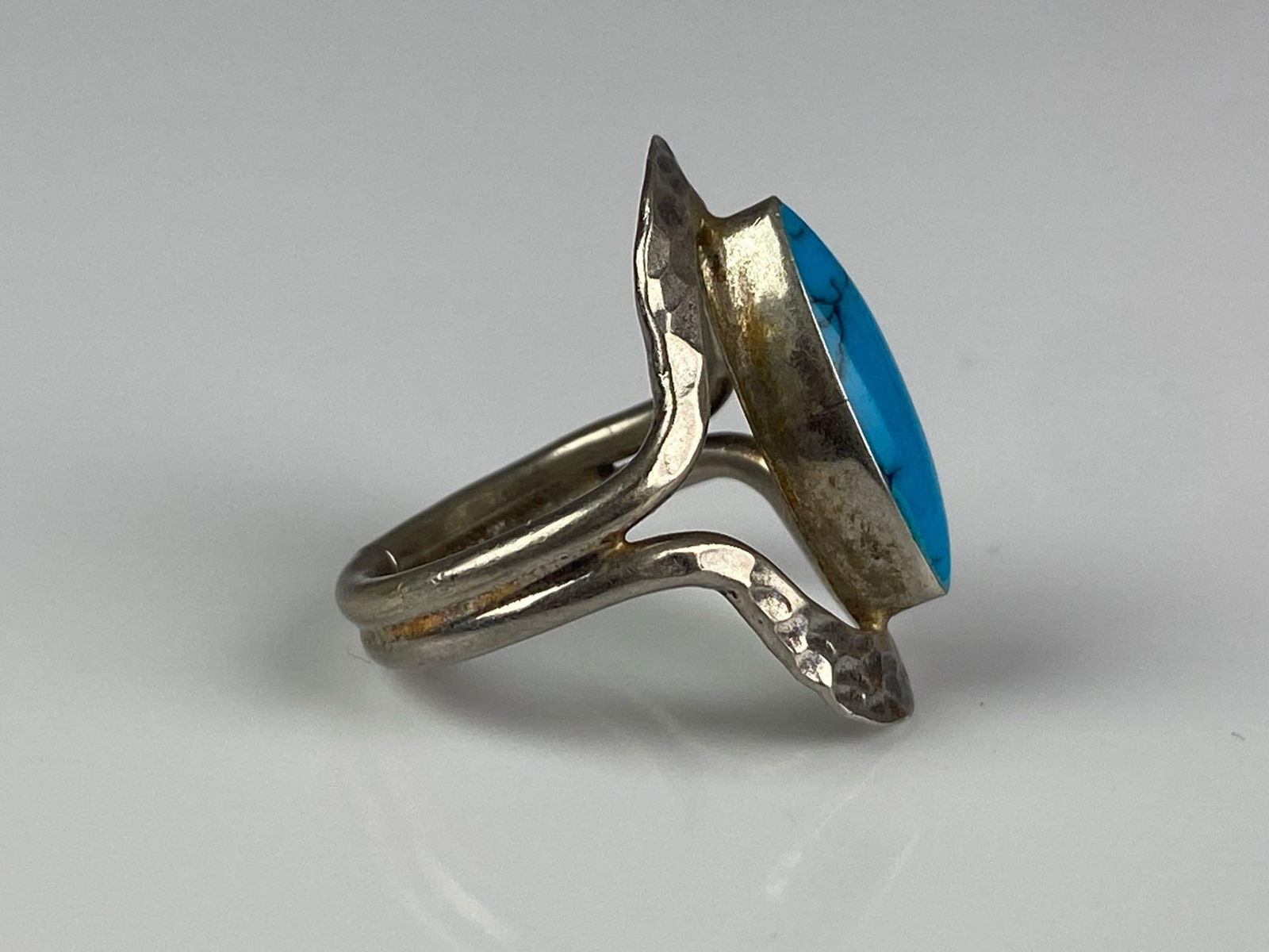 Sterling Silver Turquoise Hammered Ring - 4