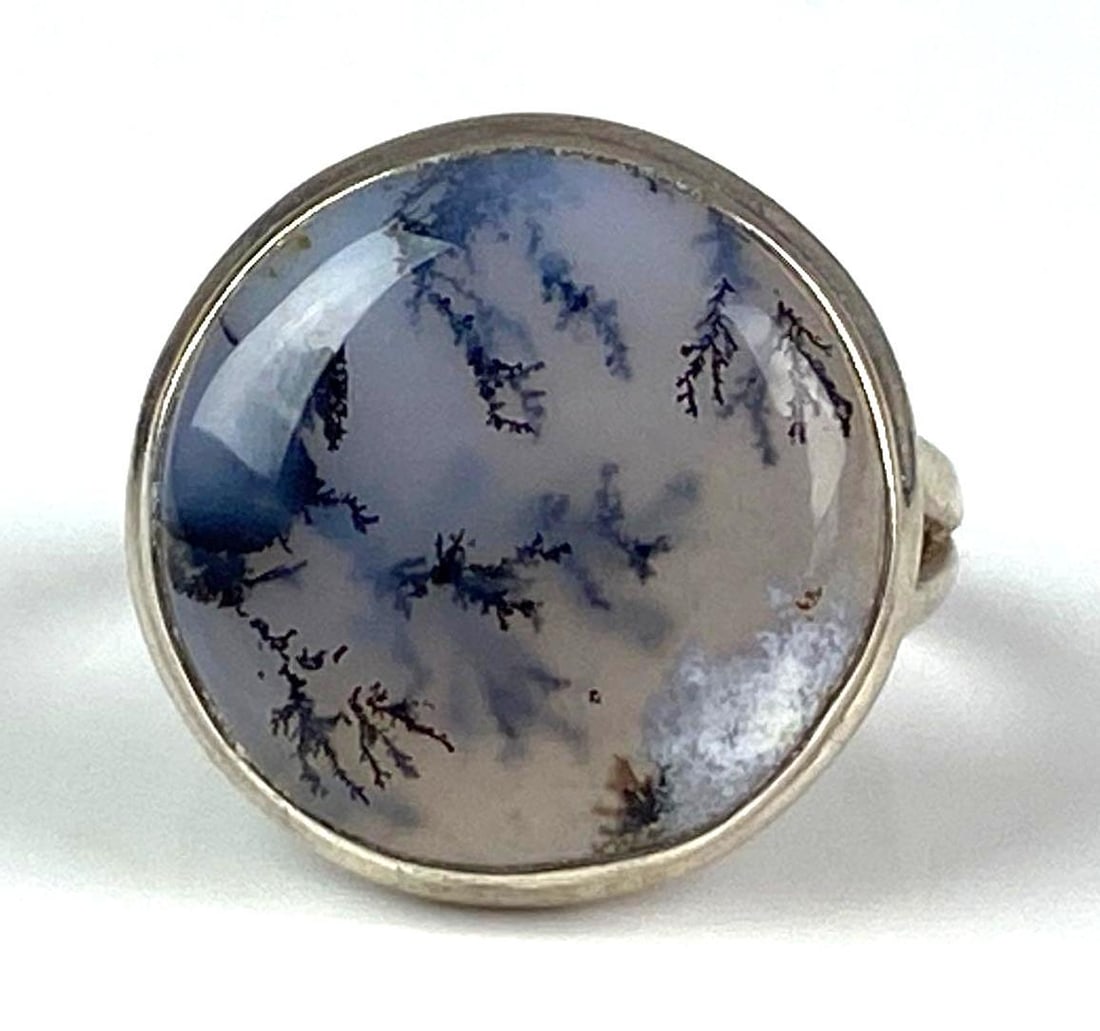 Sterling Silver Moss Agate Ring: Size 7 1/2